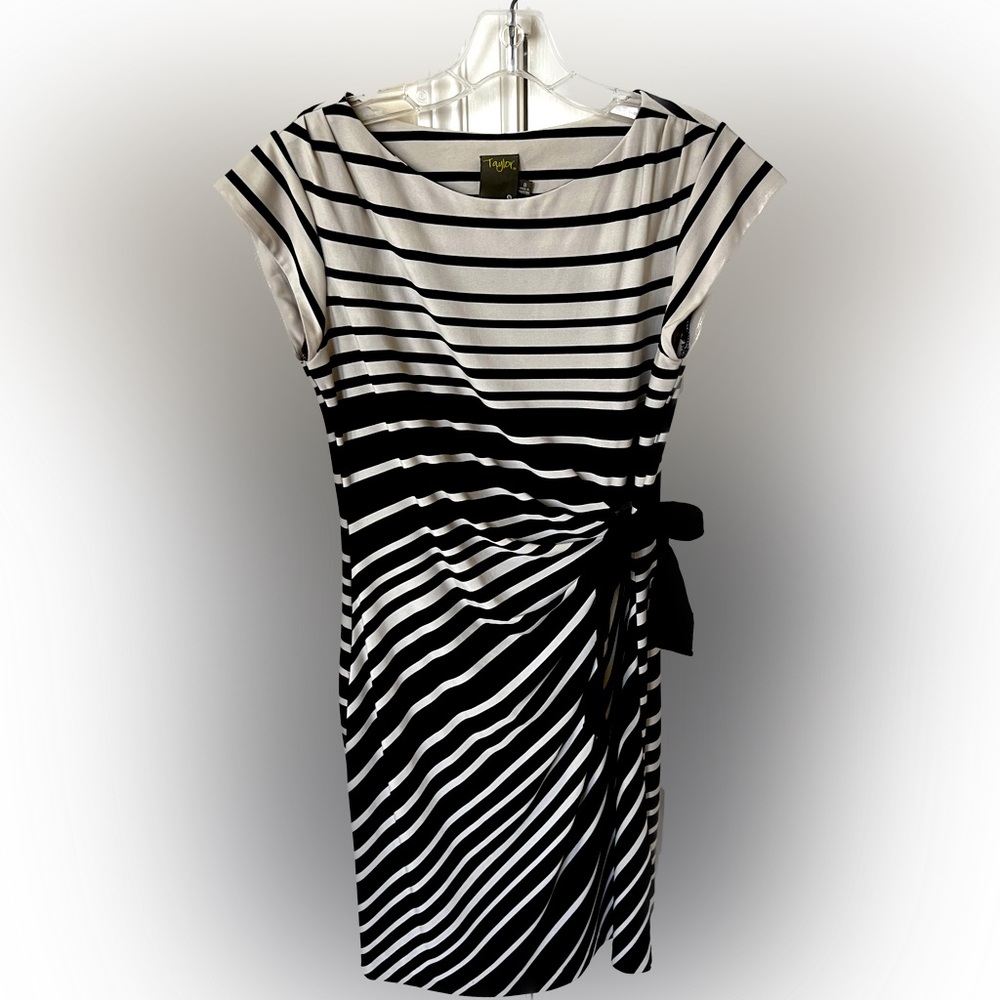 Taylor brand navy and cream faux wrap dress